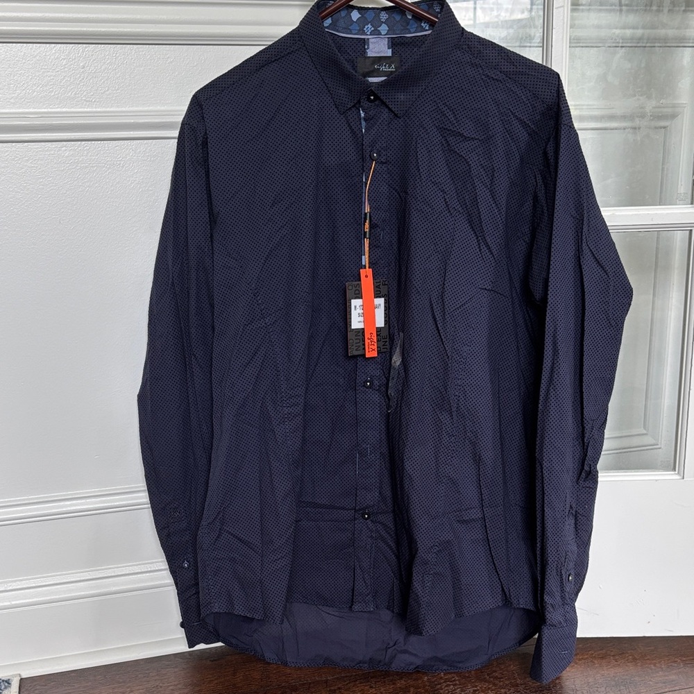 Elegant Navy Patterned Dress Shirt